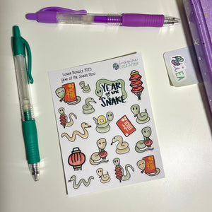 Lunar New Year: Year of the Snake Deco ~ Hand Drawn Holiday Decor Petite Collection ~ Planner Stickers