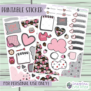 Classic Lovey Dovey Kit - Printable Stickers - Hand drawn "Journaling Kit" Planner Stickers