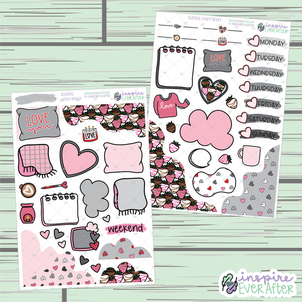 Classic Lovey Dovey Kit - Printable Stickers - Hand drawn "Journaling Kit" Planner Stickers