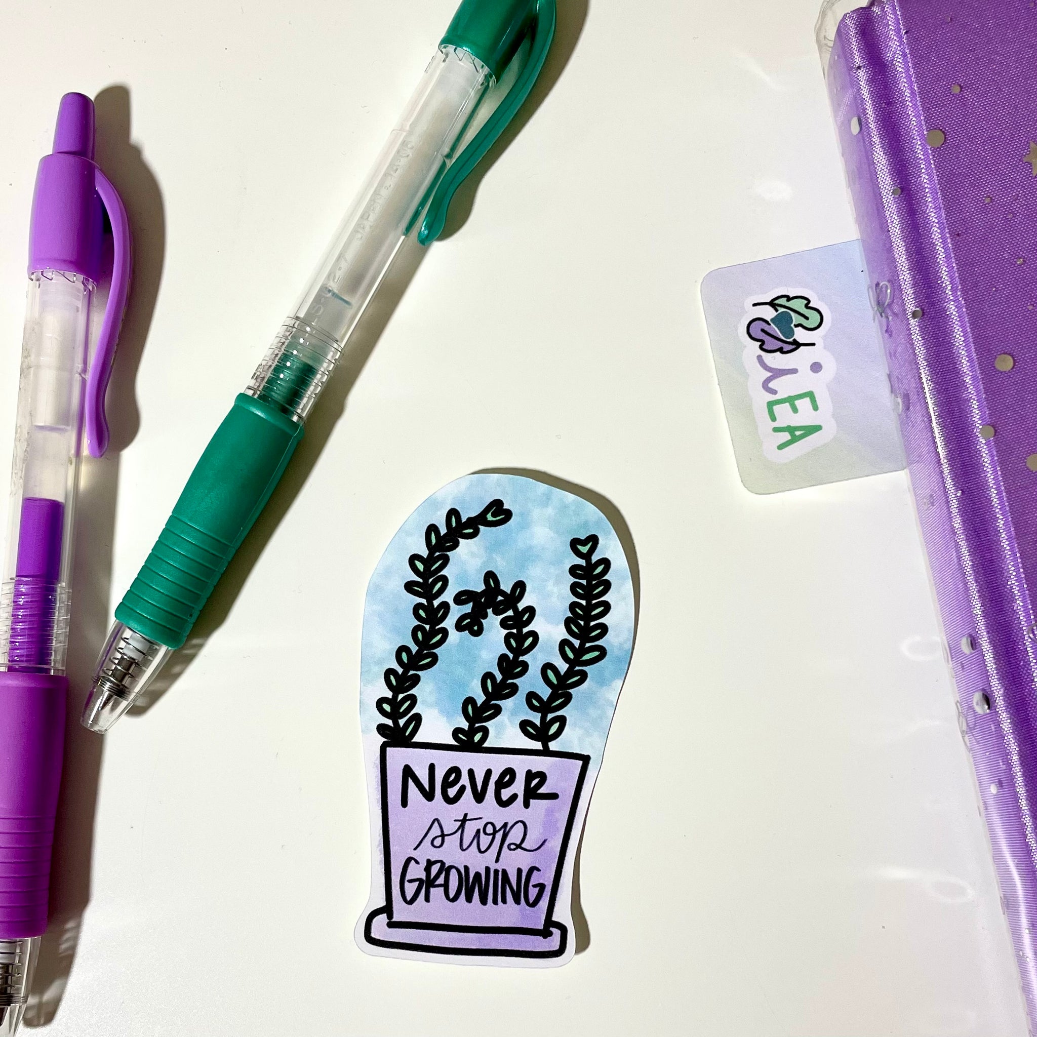 Never Stop Growing Plant Die Cut ~ Hand Drawn Positive Inspirational Deco ~ Planner Accessories