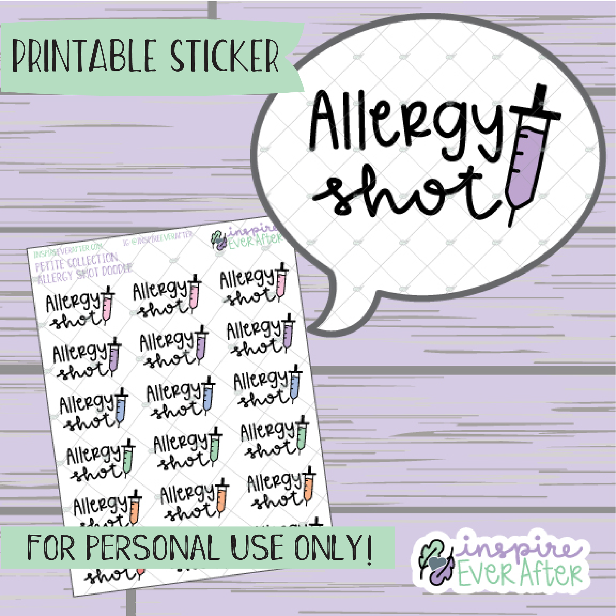 Allergy Shot Doodle - Printable Stickers - Hand drawn Health Deco Planner Stickers