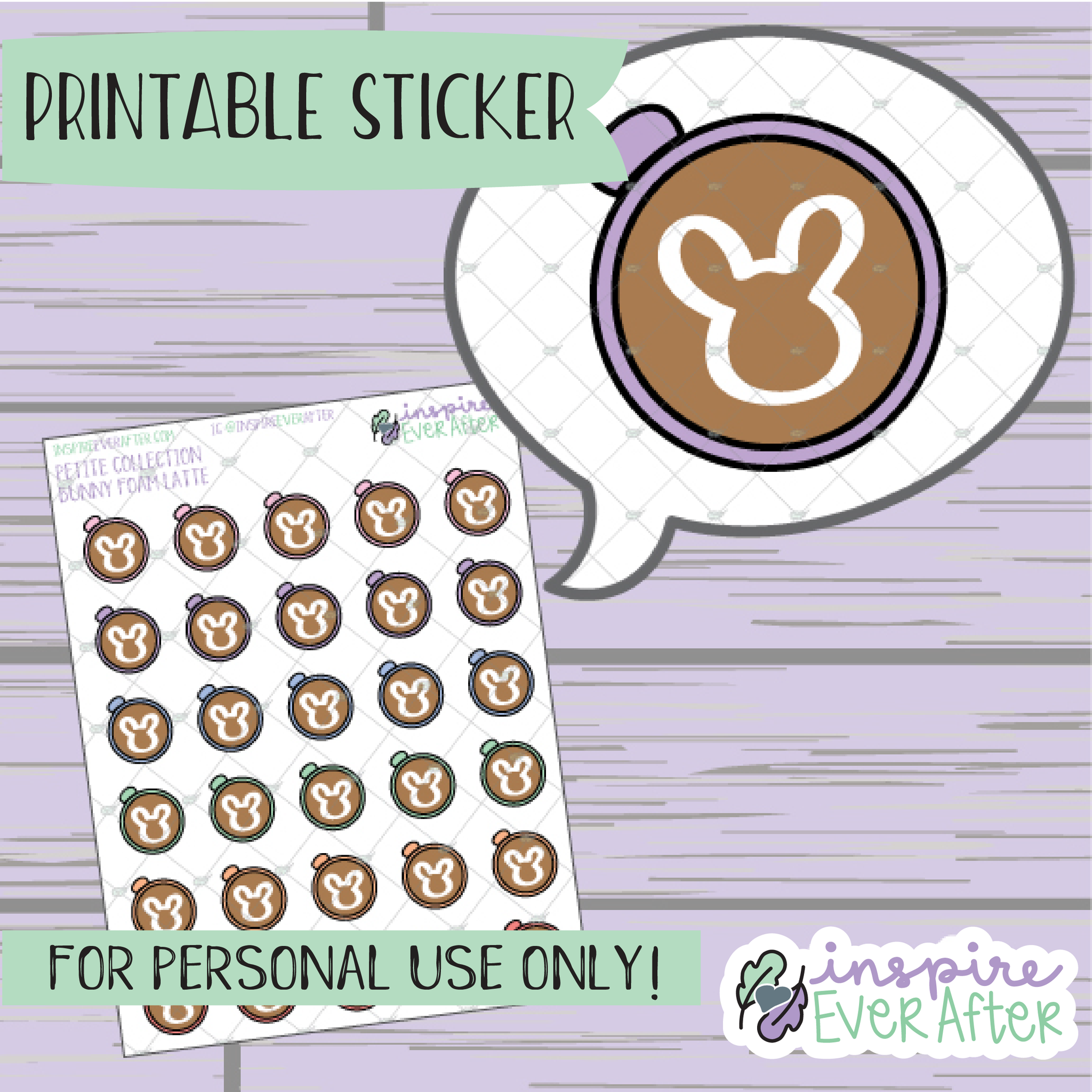 Bunny Foam Art Latte - Printable Stickers - Hand drawn Beverage Holiday Deco Planner Stickers