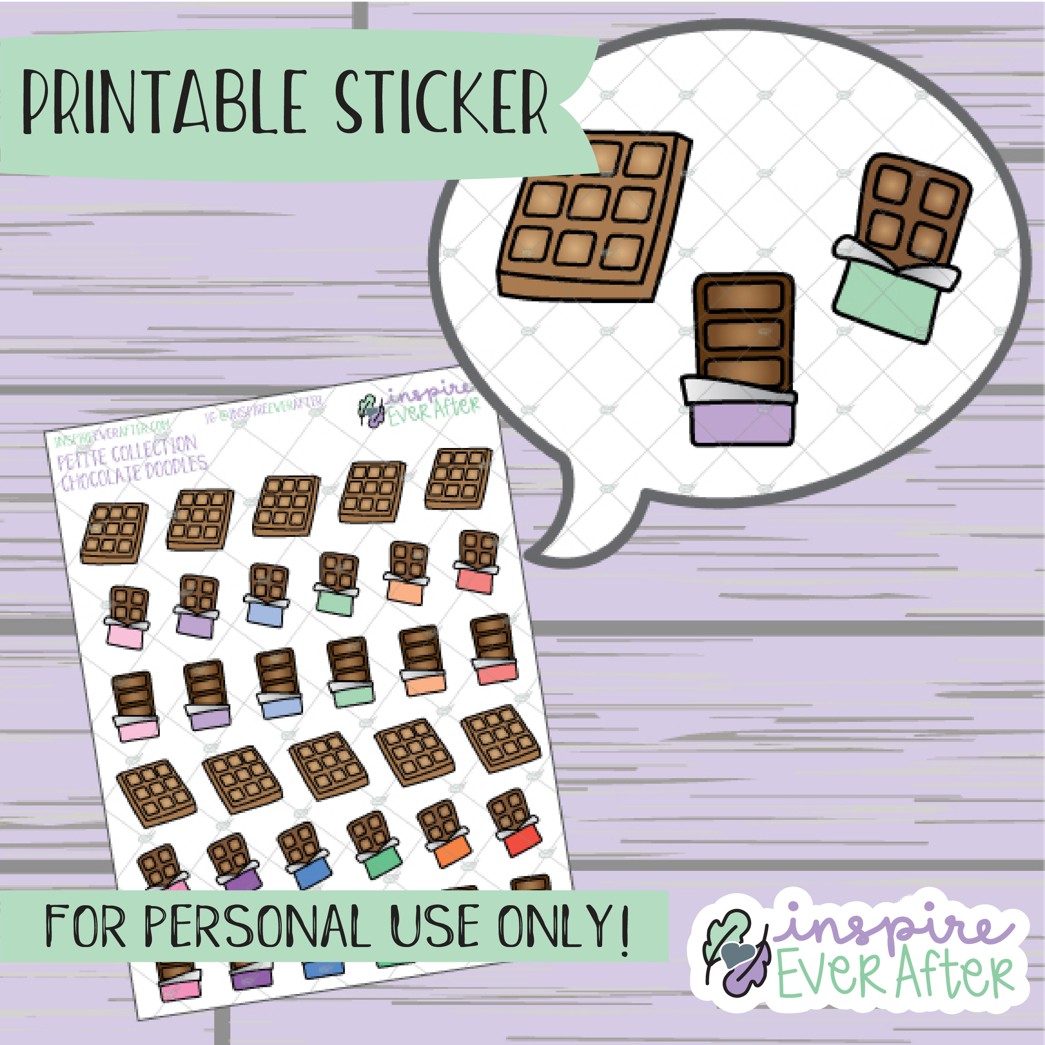 Chocolate Bar Doodles - Printable Stickers - Hand drawn Food Deco Planner Stickers