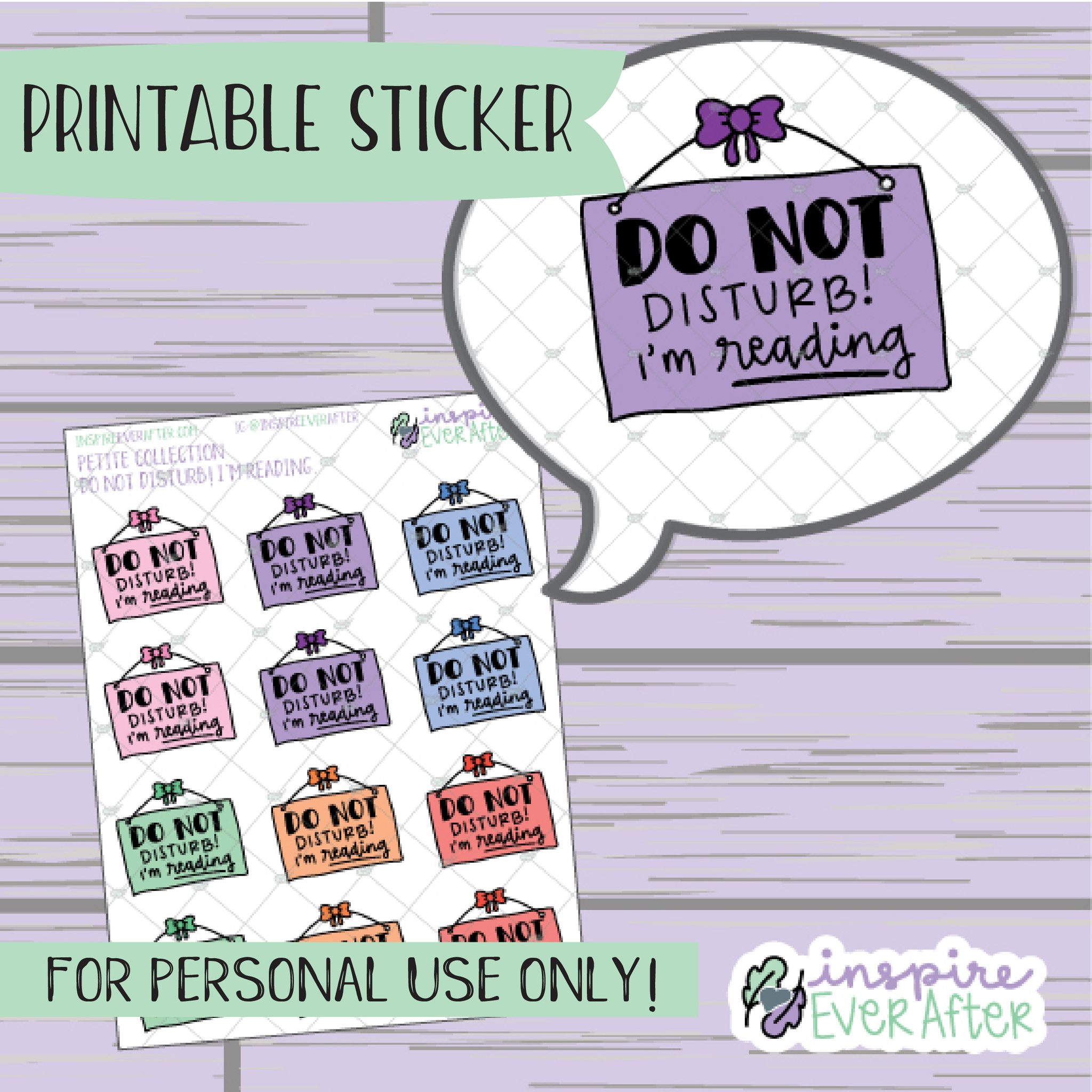 Do No Disturb! I'm Reading Hanging Sign - Printable Stickers - Hand drawn Reading Deco Planner Stickers