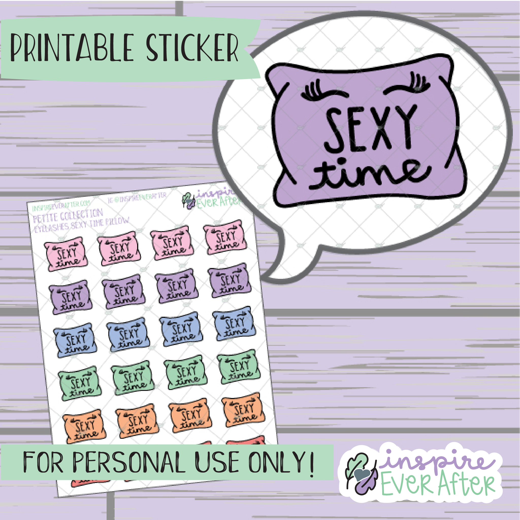 Sexy Time Eyelashes Pillow Doodle - Printable Stickers - Hand drawn Adult Deco Planner Stickers