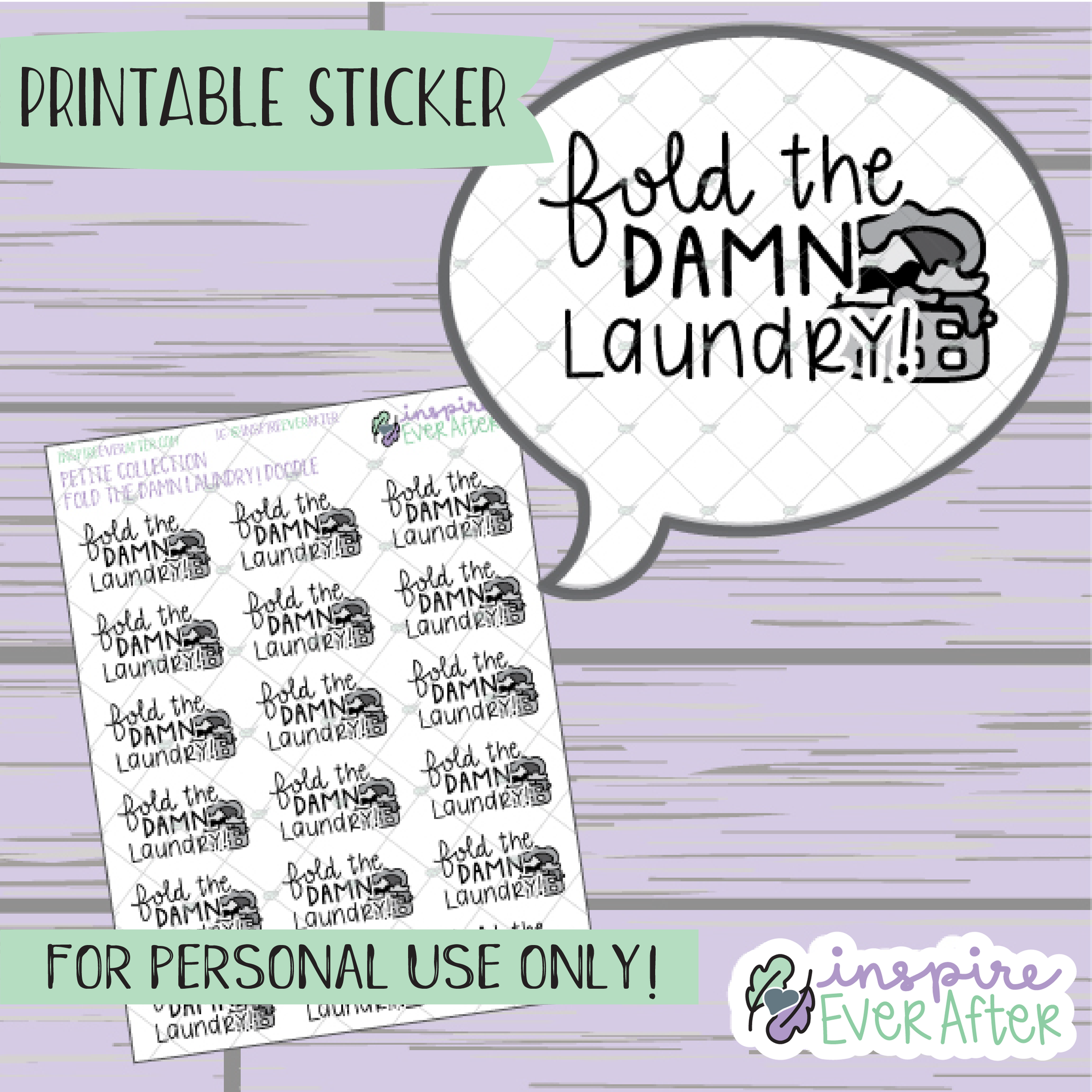 Fold the Damn Laundry! - Printable Stickers - Hand drawn Sassy Cleaning/ Chores Planner Stickers