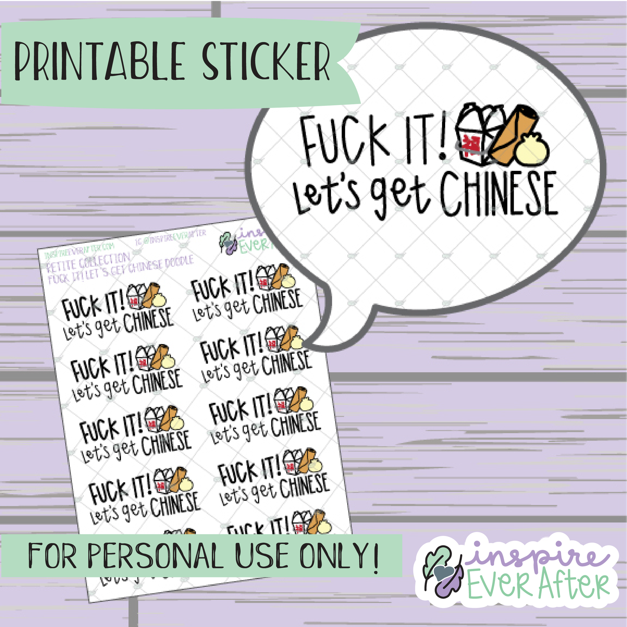 F*** it! Let's Get Chinese! - Printable Stickers - Hand drawn Food Doodle Deco Planner Stickers