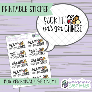 F*** it! Let's Get Chinese! - Printable Stickers - Hand drawn Food Doodle Deco Planner Stickers