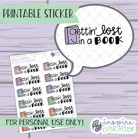 Gettin' Lost in a Book Doodle - Printable Stickers - Hand drawn Reading Deco Planner Stickers