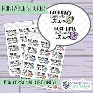 Good Days Start with Tea: Choose your Cup! - Printable Stickers - Hand drawn Beverage Deco Planner Stickers