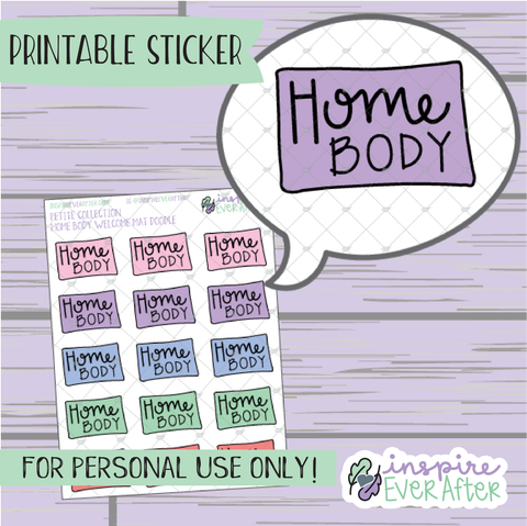 Home Body Welcome Mat Doodle - Printable Stickers - Hand drawn Self Care Deco Planner Stickers