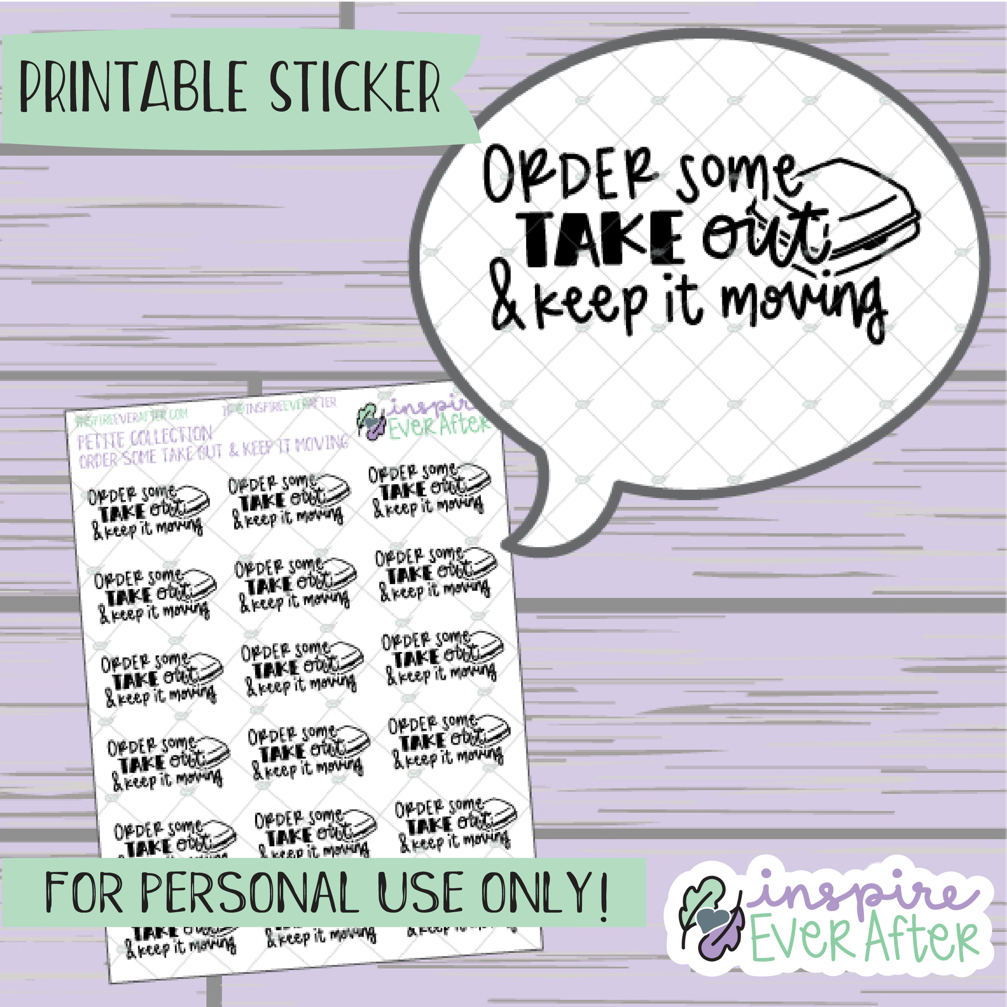 Order Some Takeout & Keep it Moving - Printable Stickers - Hand drawn Food Doodle Deco Planner Stickers