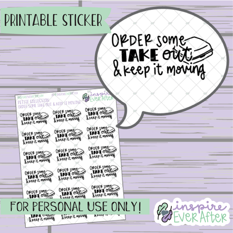 Order Some Takeout & Keep it Moving - Printable Stickers - Hand drawn Food Doodle Deco Planner Stickers