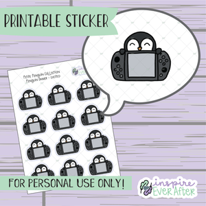 Penguin Gamer - Excited - Printable Stickers - Hand drawn Relaxing Deco Planner Stickers