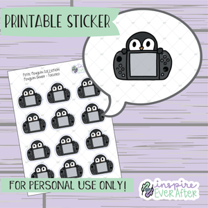 Penguin Gamer - Focused - Printable Stickers - Hand drawn Relaxing Deco Planner Stickers