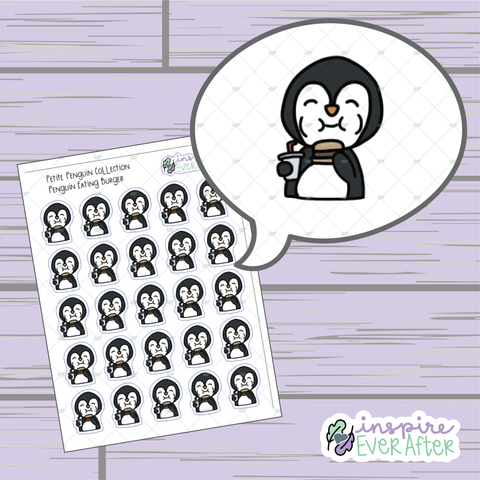 Penguin eating Burger with Soda ~ Hand Drawn Character Foodie Doodle ~ Petite Collection ~ Planner Stickers