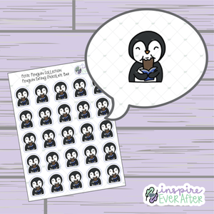 Penguin Eating Chocolate Bar ~ Hand Drawn Character Foodie Doodle ~ Petite Collection ~ Planner Stickers