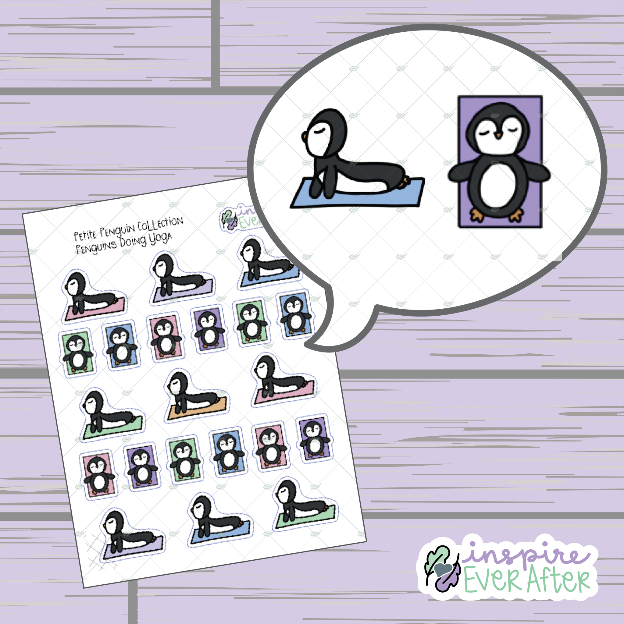 Penguin Doing Yoga ~ Hand Drawn Character Fitness Doodle ~ Petite Collection ~ Planner Stickers