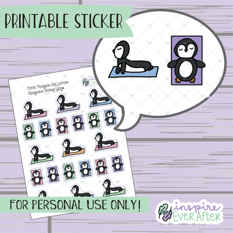 Penguin Doing Yoga - Printable Stickers - Hand drawn Fitness Deco Planner Stickers