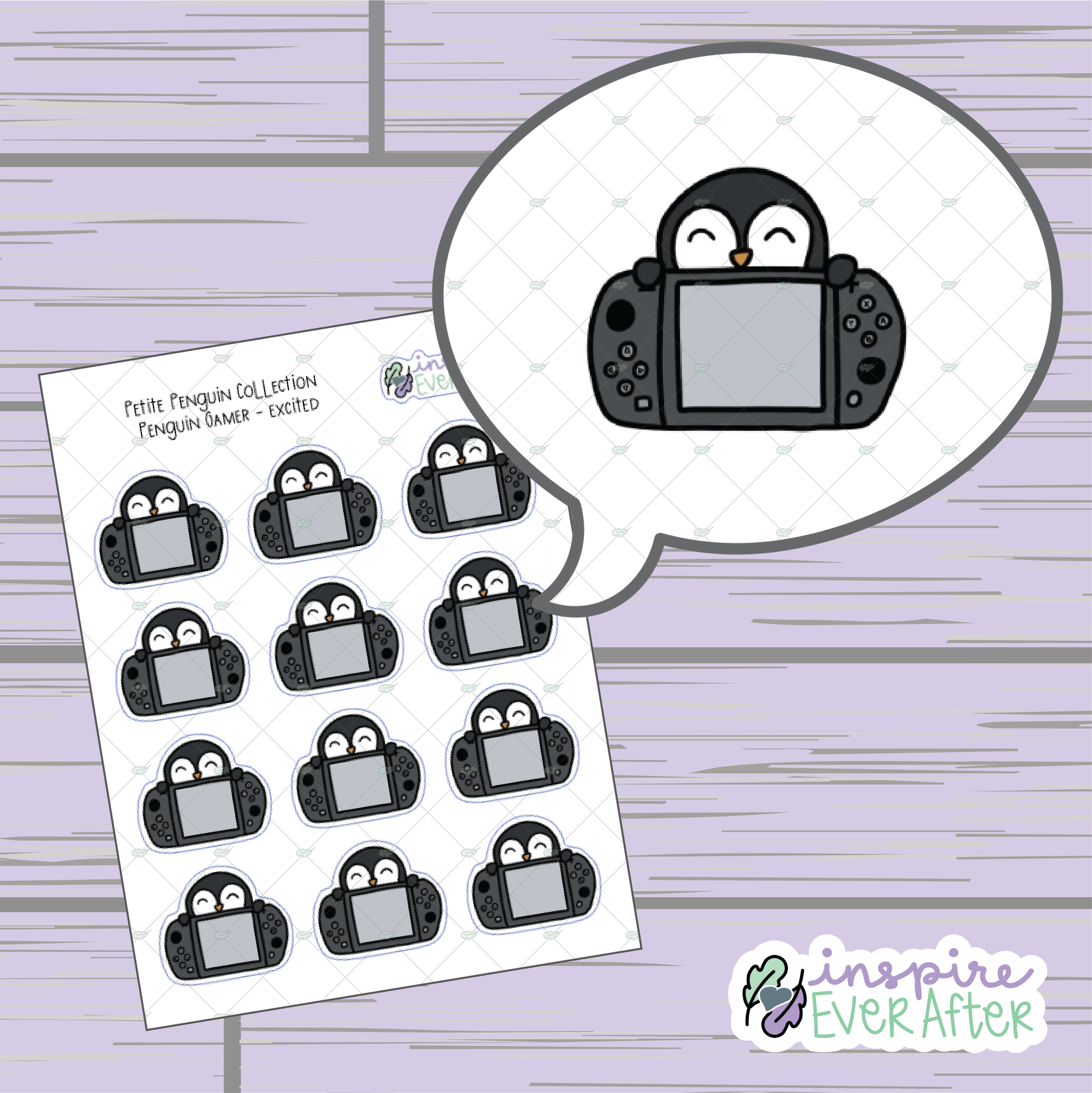 Excited Gamer Penguin ~ Hand Drawn Character Doodle ~ Petite Collection ~ Planner Stickers