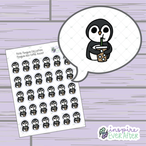 Penguin Iced Coffee Addict ~ Hand Drawn Character Beverage Doodle ~ Petite Collection ~ Planner Stickers