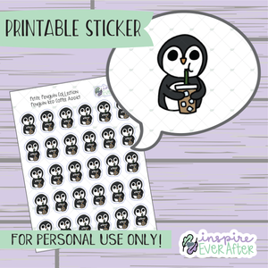 Penguin Iced Coffee Addict - Printable Stickers - Hand drawn Beverage Deco Planner Stickers