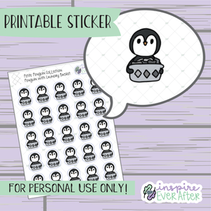 Penguin with Laundry Basket - Printable Stickers - Hand drawn Cleaning Deco Planner Stickers