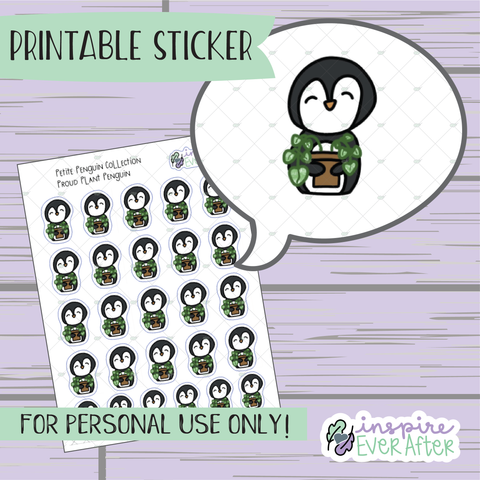 Proud Plant Parent Penguin - Printable Stickers - Hand drawn Plan Deco Planner Stickers