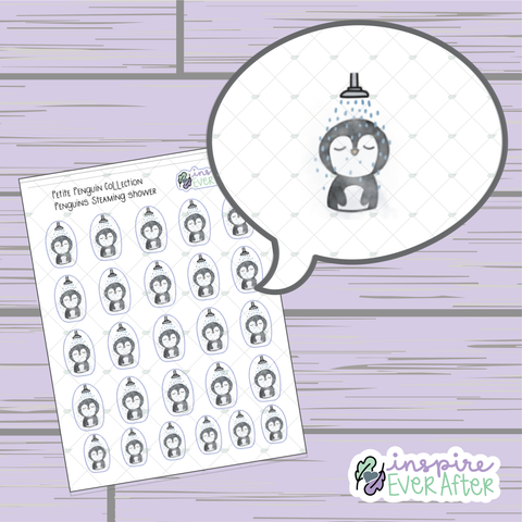 Penguin Taking Steaming Shower ~ Hand Drawn Character Self Care Doodle ~ Petite Collection ~ Planner Stickers