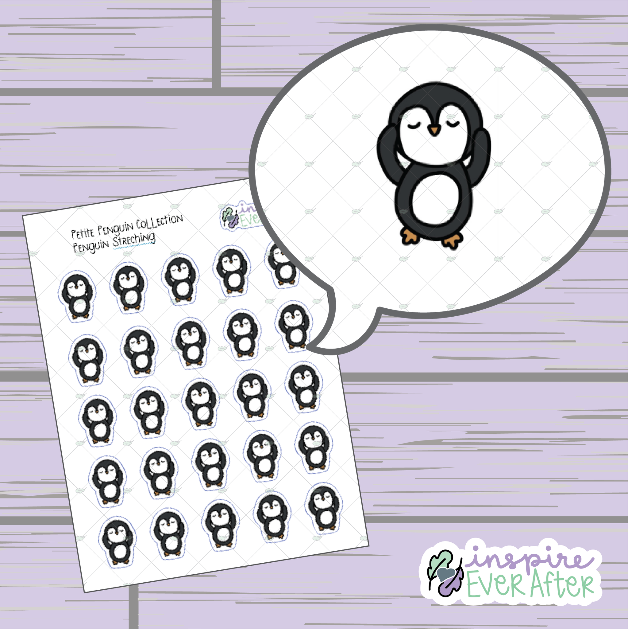 Penguin Stretching ~ Hand Drawn Character Fitness Doodle ~ Petite Collection ~ Planner Stickers