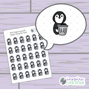 Penguin Taking Out Trash ~ Hand Drawn Character Doodle ~ Petite Collection ~ Planner Stickers