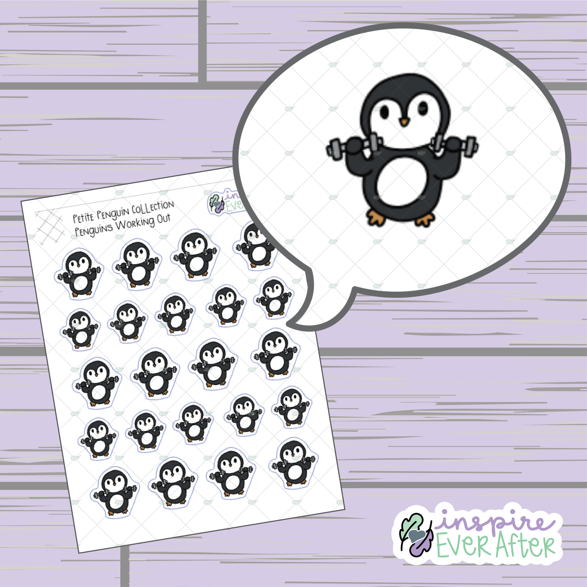 Penguin Working Out with Weights ~ Hand Drawn Character Fitness Doodle ~ Petite Collection ~ Planner Stickers