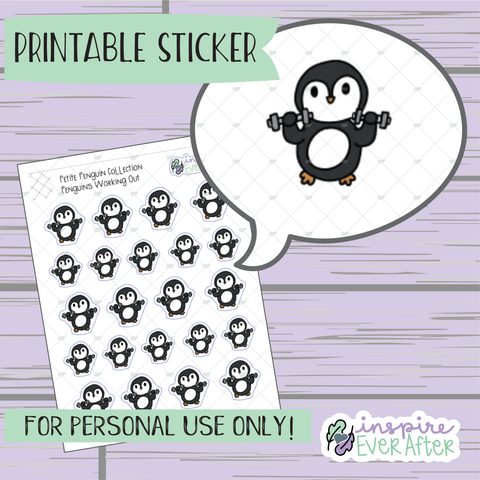 Penguin Working Out - Printable Stickers - Hand drawn Fitness Deco Planner Stickers