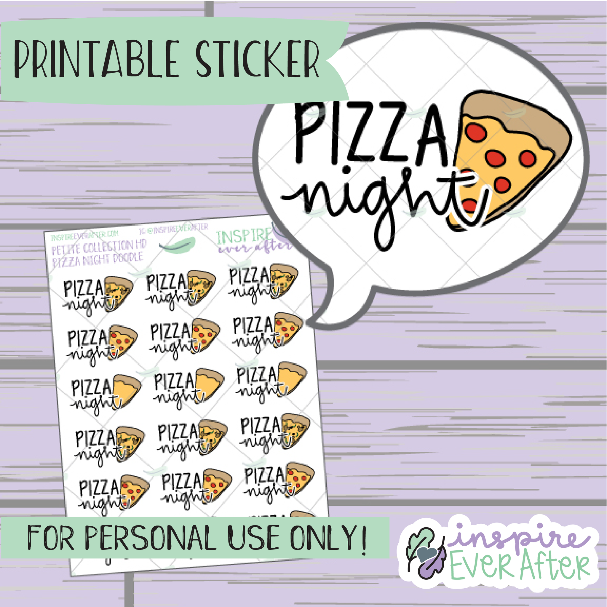 Pizza Night Doodle - Printable Stickers - Hand drawn Food Doodle Deco Planner Stickers