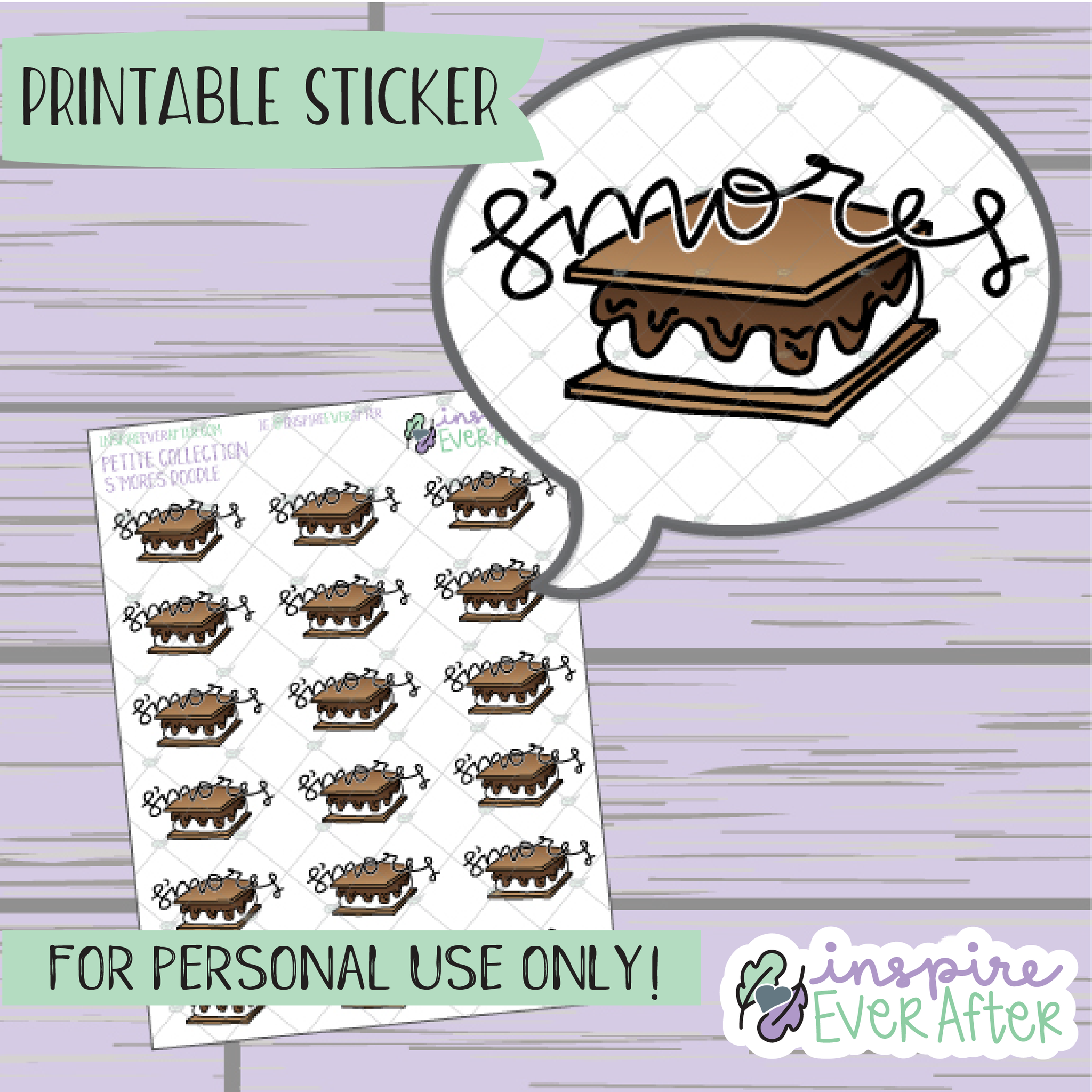 S'mores Doodle - Printable Stickers - Hand drawn Food Doodle Deco Planner Stickers