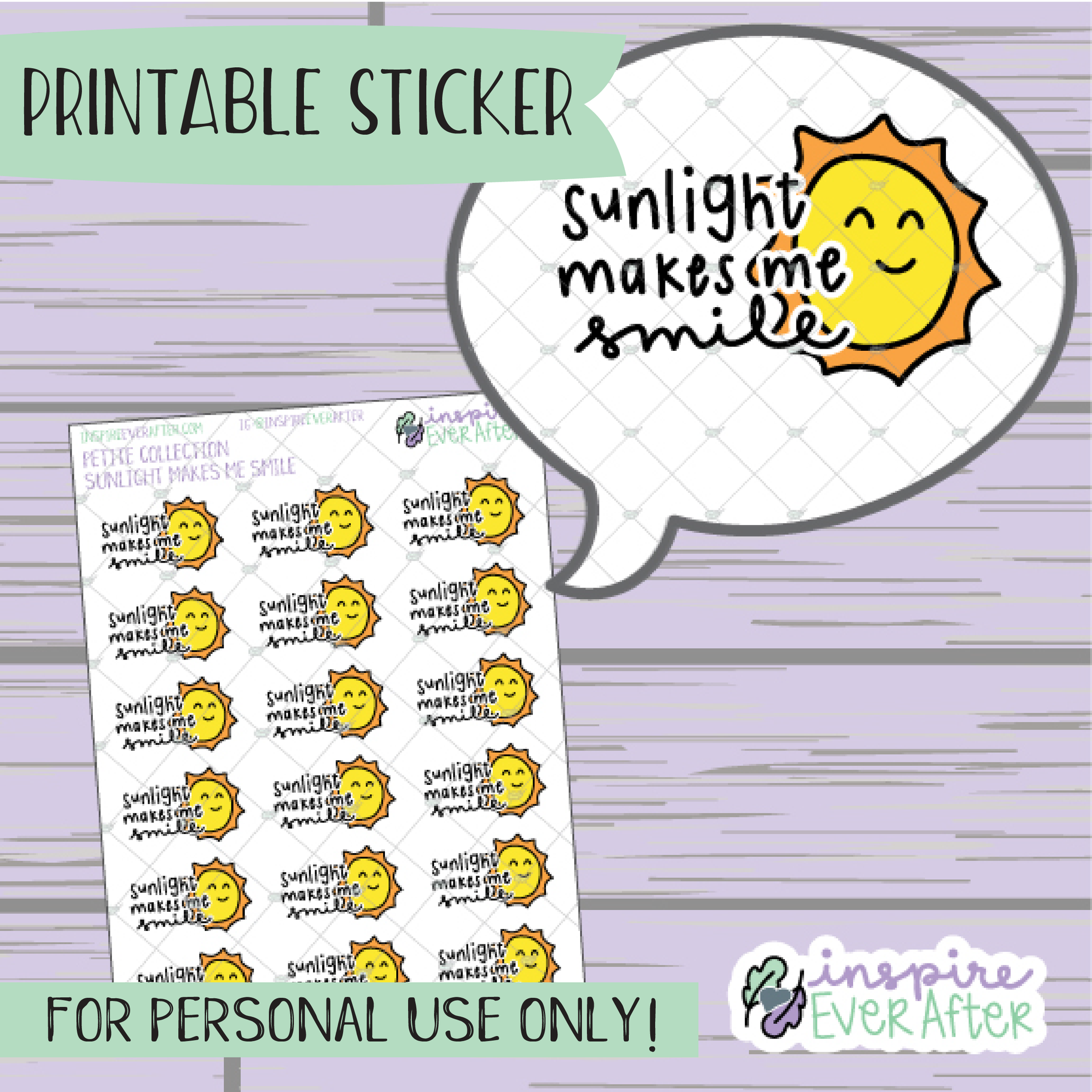 Sunlight Makes Me Smile - Printable Stickers - Hand drawn Positive Affirmation Deco Planner Stickers