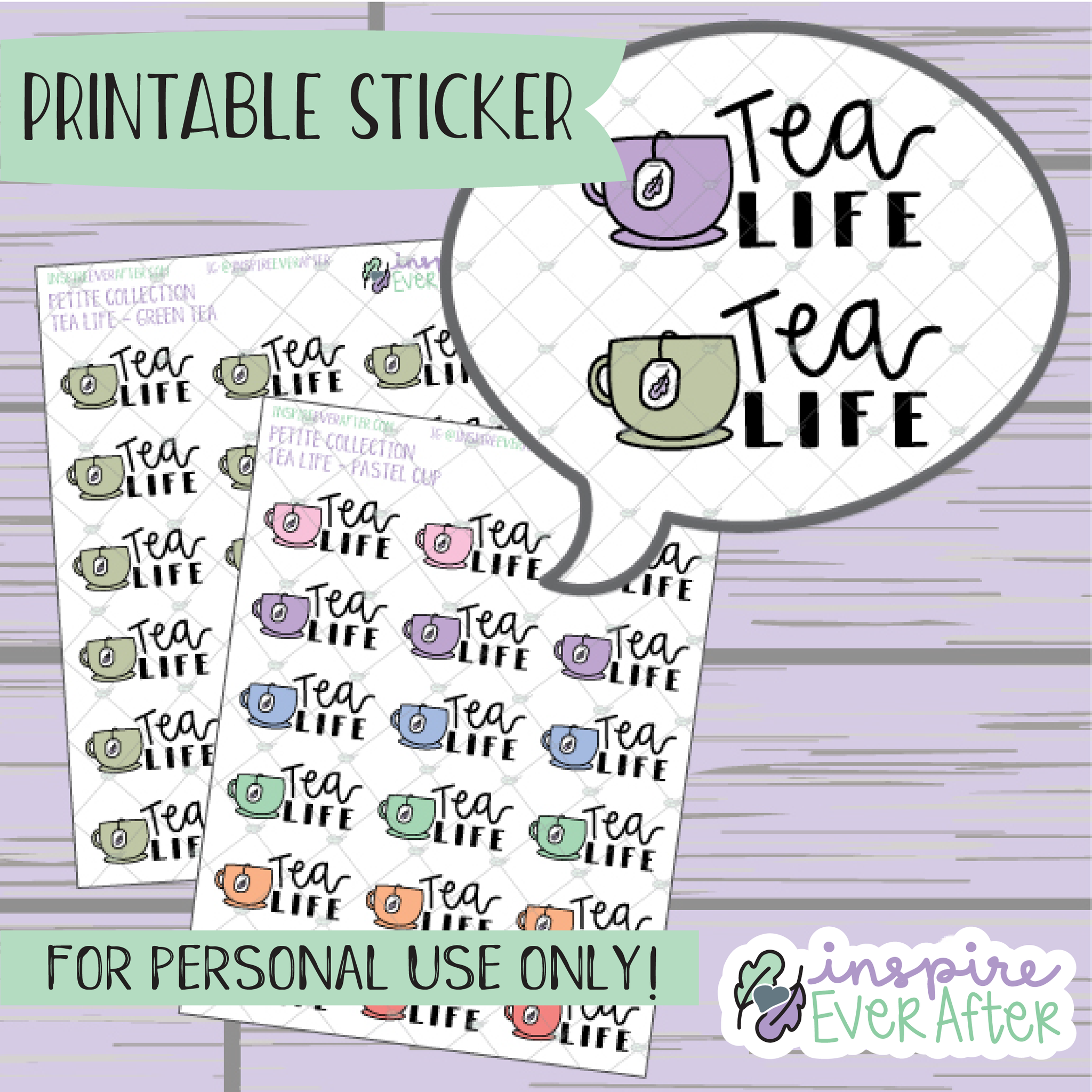 Tea Life Doodle ~ Choose Your Mug! - Printable Stickers - Hand drawn Beverage Deco Planner Stickers