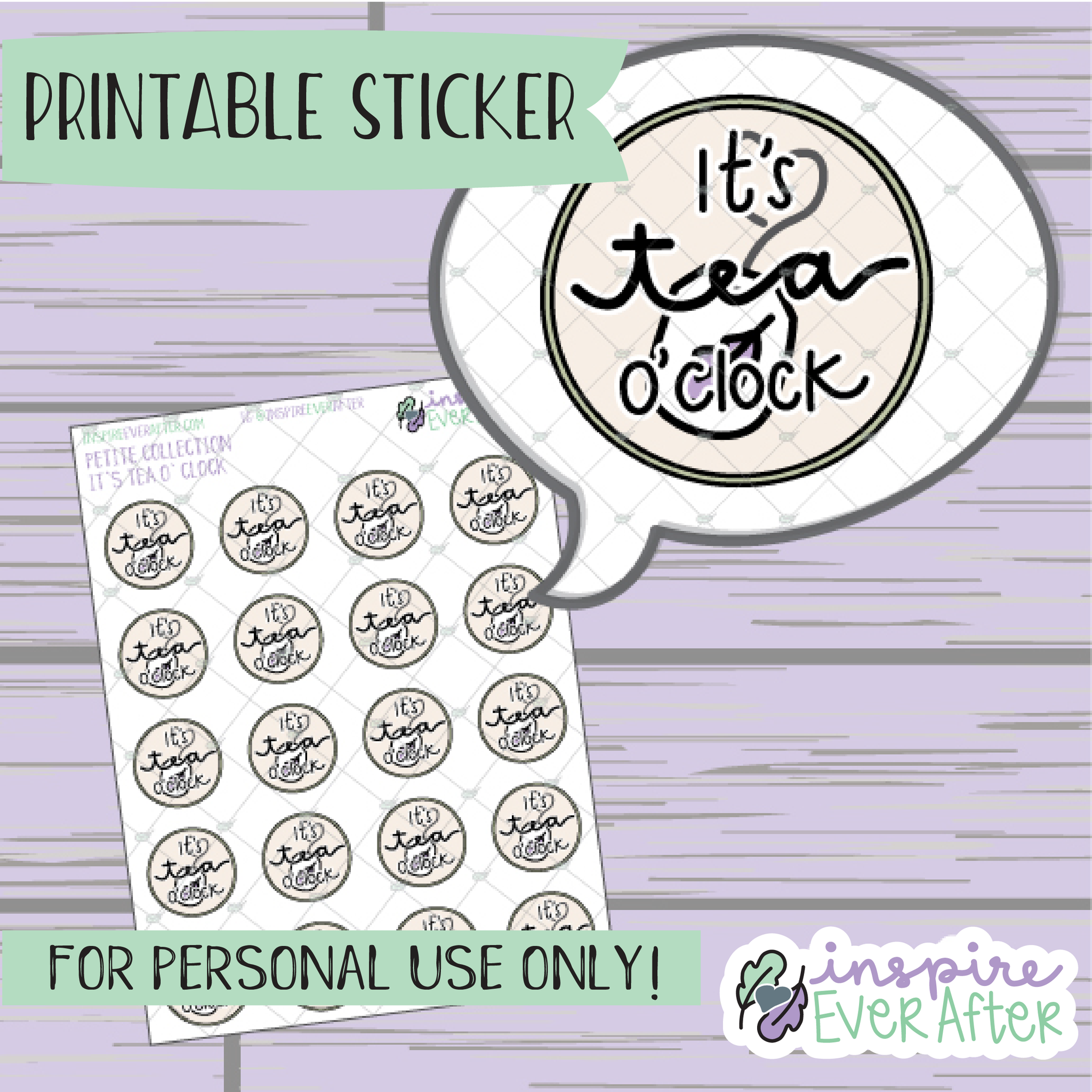 It's Tea O'Clock Seal - Printable Stickers - Hand drawn Beverage Deco Planner Stickers