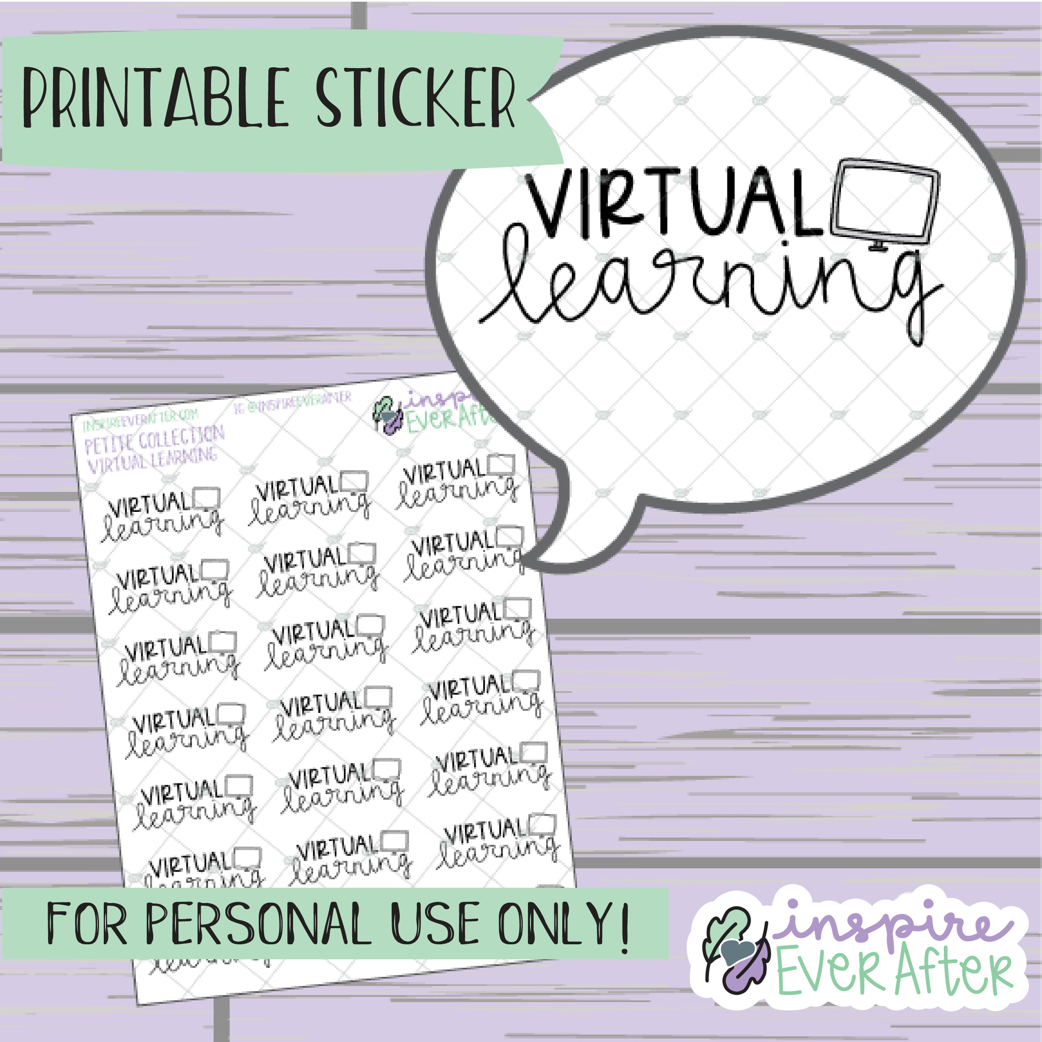 Virtual Learning Doodle - Printable Stickers - Hand drawn Functional School Planner Stickers