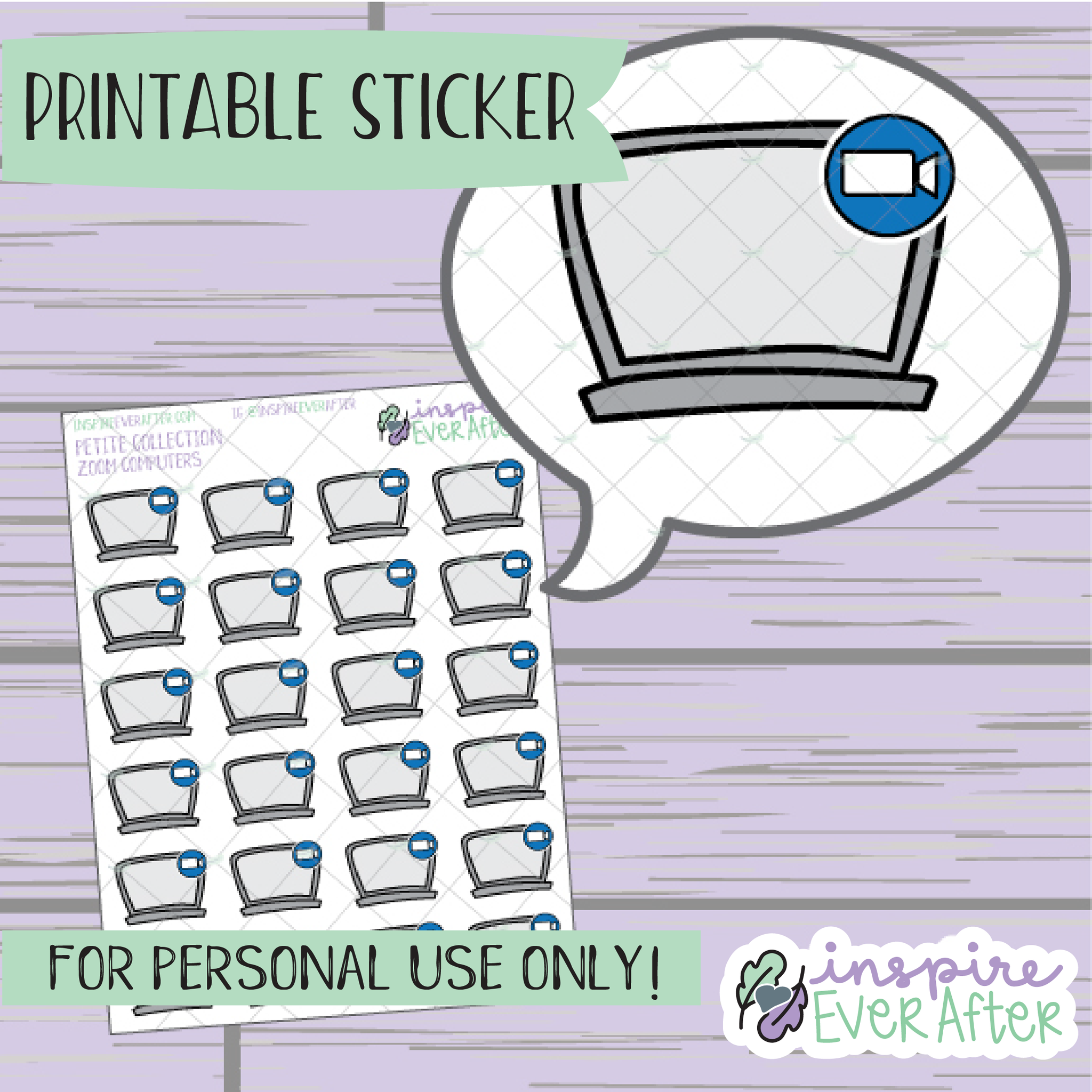 Zoom Computer Doodle - Printable Stickers - Hand drawn Work/ School Planner Stickers