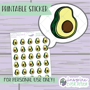 Avocado Doodle - Printable Stickers - Hand drawn Food Doodle Deco Planner Stickers