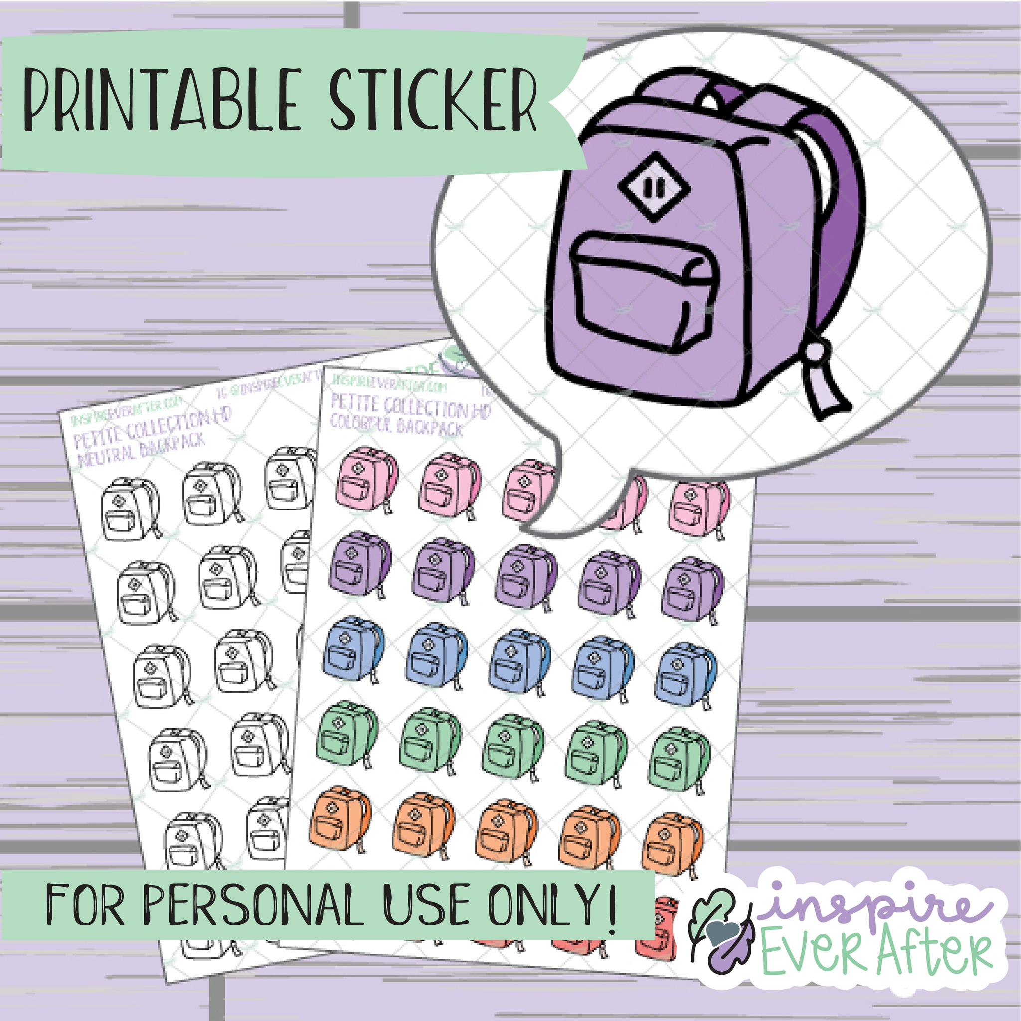 Backpack Doodle ~ Choose Your Backpack Colorway! - Printable Stickers - Hand drawn School Deco Planner Stickers