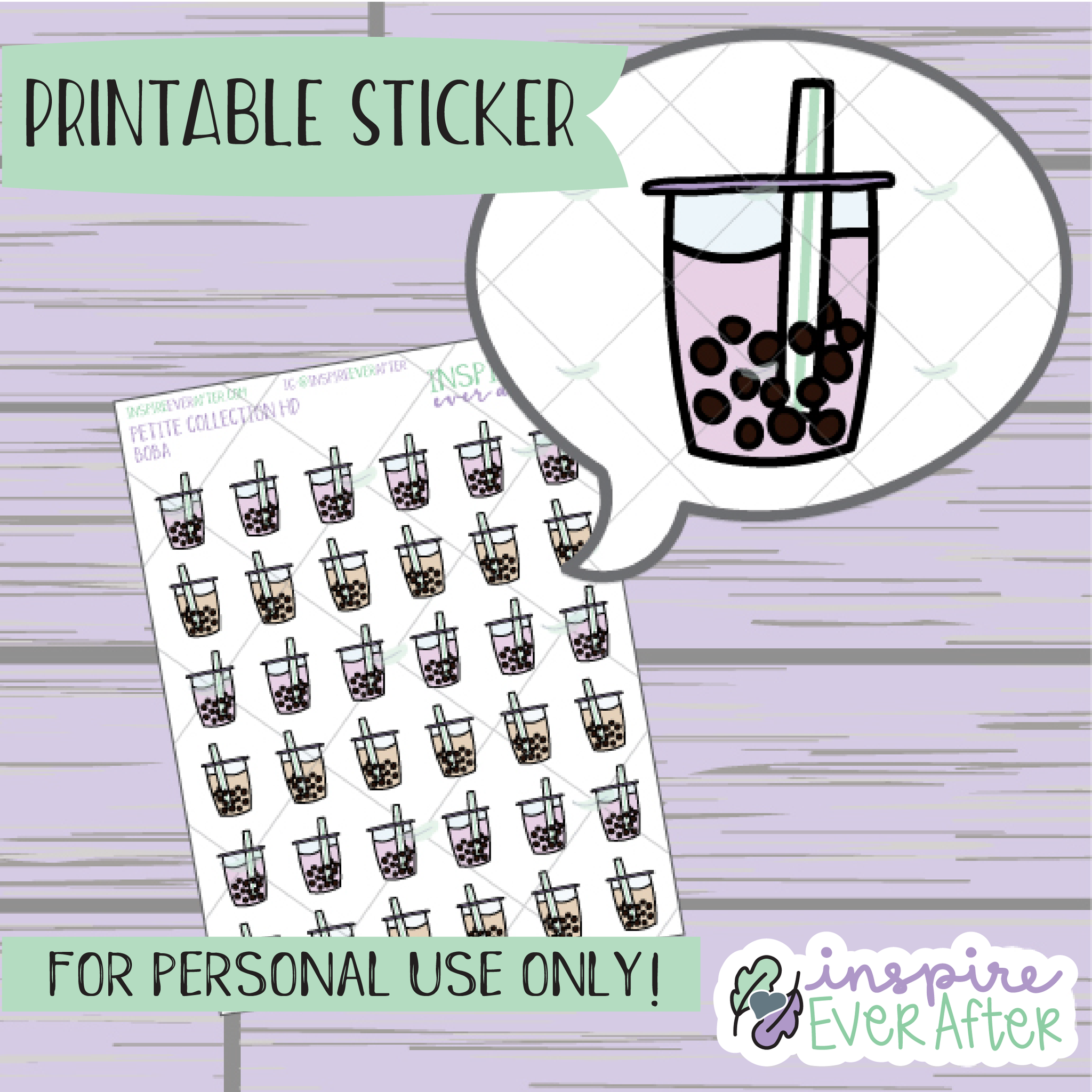 Boba Doodle - Printable Stickers - Hand drawn Beverage Deco Planner Stickers