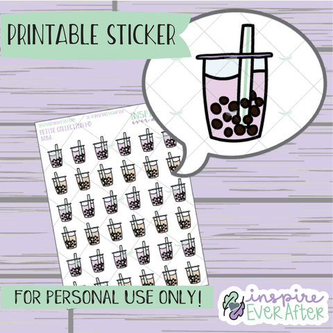 Boba Doodle - Printable Stickers - Hand drawn Beverage Deco Planner Stickers