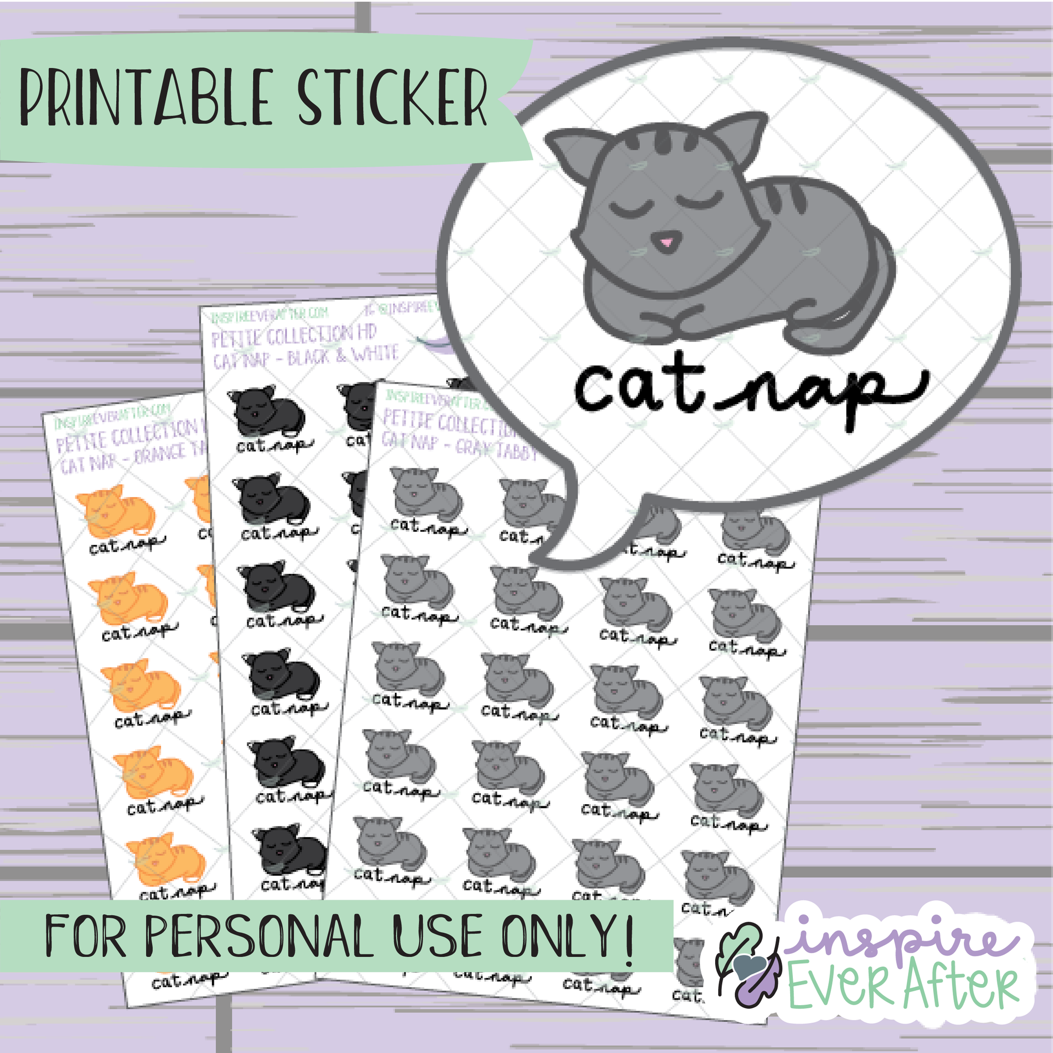 Cat Nap ~ Choose your Cat! - Printable Stickers - Hand drawn Pet Doodle Deco Planner Stickers