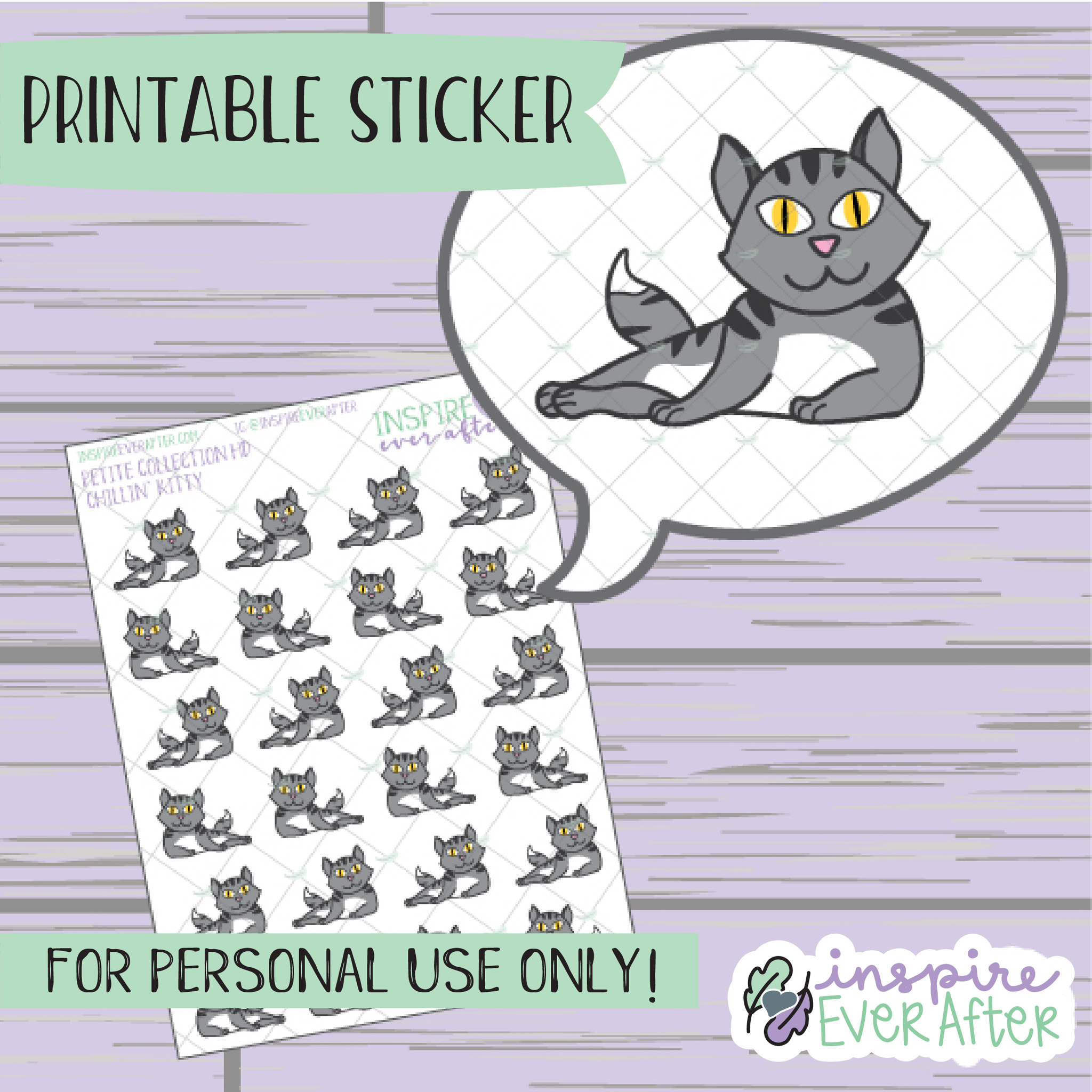 Chillin' Kitty Doodle - Printable Stickers - Hand drawn Pet Doodle Deco Planner Stickers