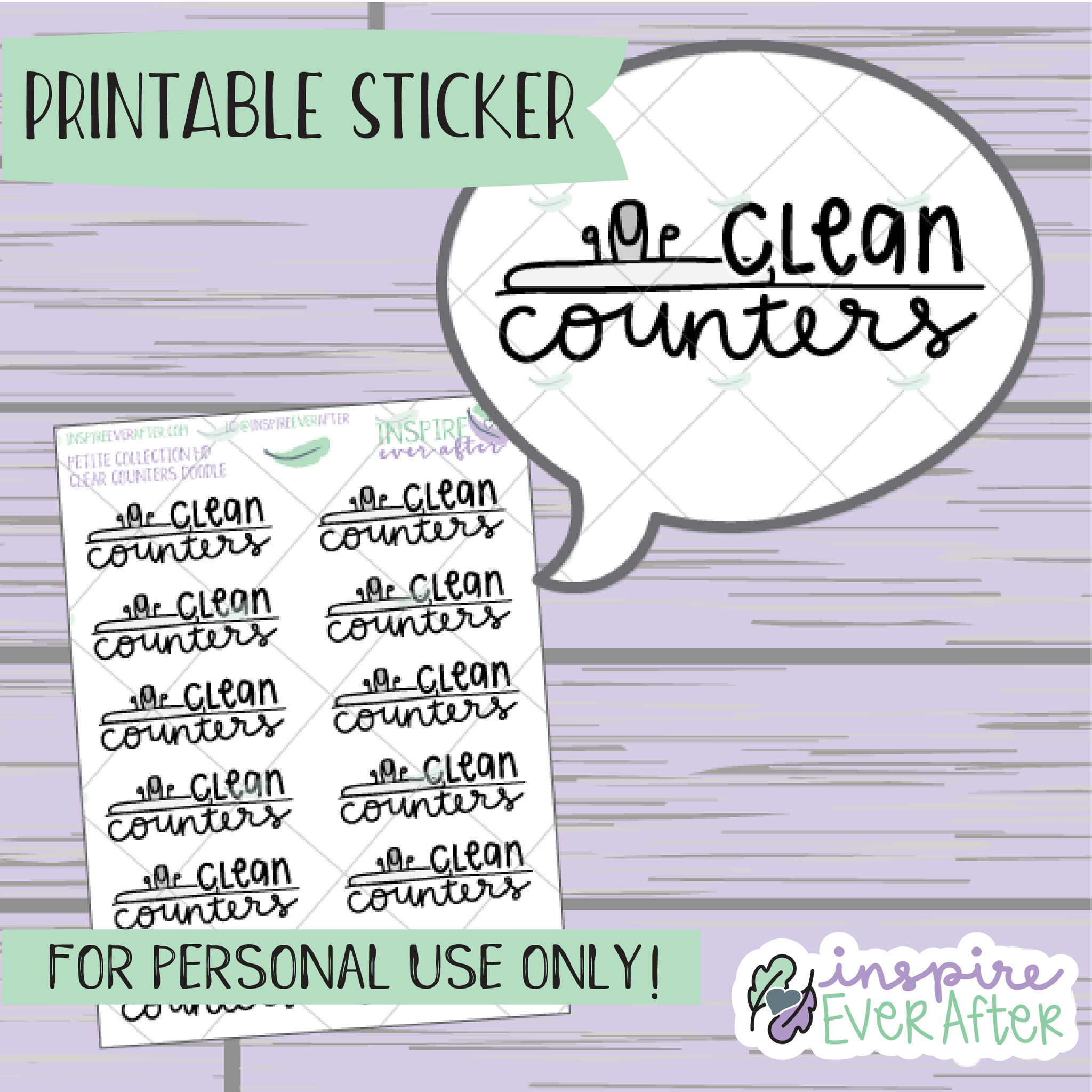 Clean Counters Doodle - Printable Stickers - Hand drawn Cleaning/ Chores Planner Stickers