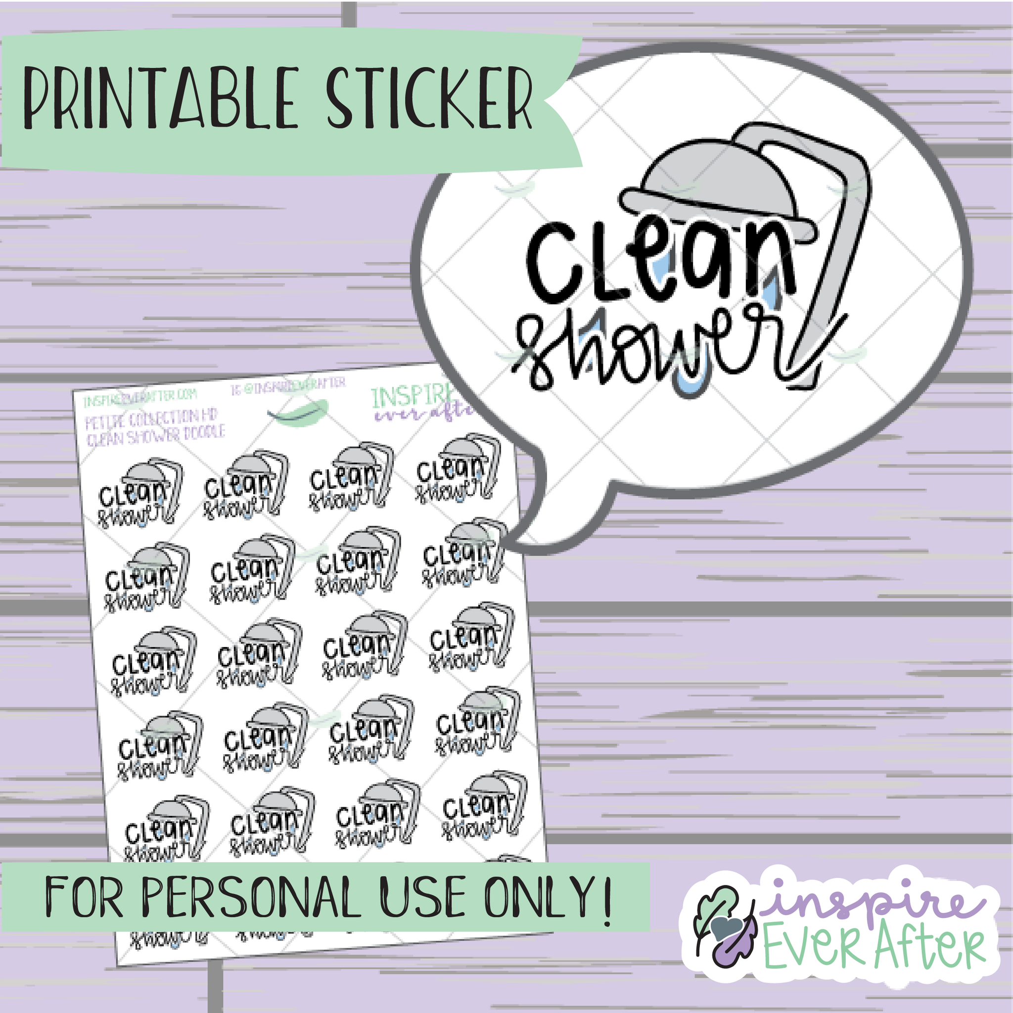 Clean Shower Doodle - Printable Stickers - Hand drawn Cleaning/ Chores Planner Stickers