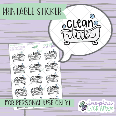 Clean Tub Doodle - Printable Stickers - Hand drawn Cleaning/ Chores Planner Stickers