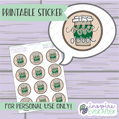 It's Coffee O'Clock: Hot Coffee - Printable Stickers - Hand drawn Beverage Deco Planner Stickers